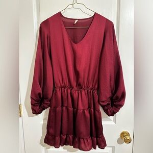 Tyche Red Long Sleeve V-Neck Sundress for Cocktail